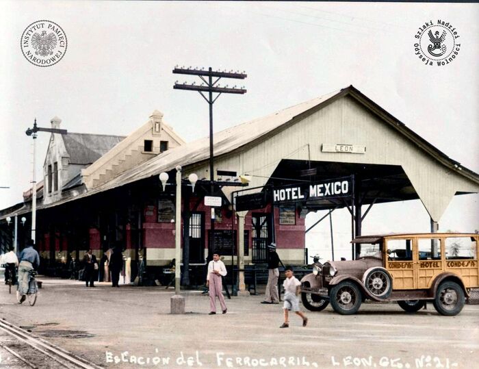 Stacja kolejowa w Leon, Guanajuato, Meksyk, lata 40. XX wieku